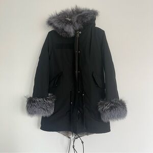 Women's Black Coat with Faux Fur Trim